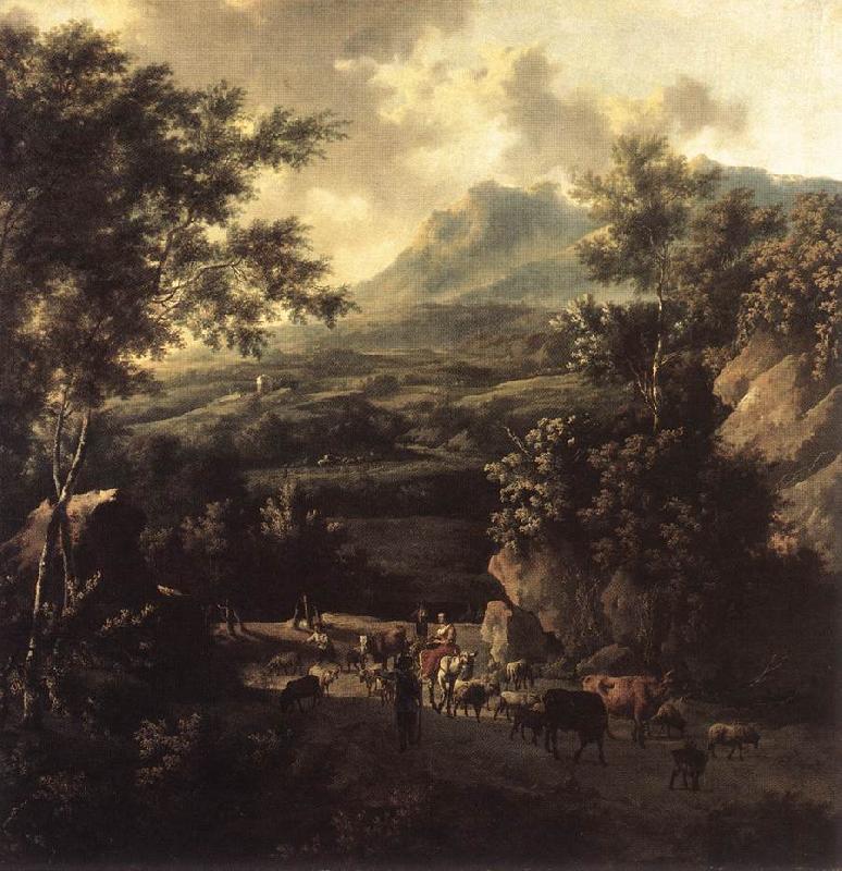 MOUCHERON, Frederick de Mountain Scene with Herd of Cattle ag oil painting image